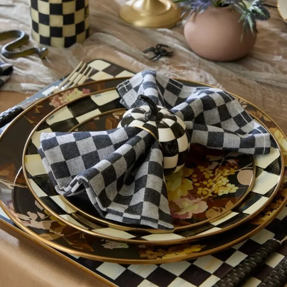 NEW Mackenzie Childs Black Check Cotton Dinner Napkins 18.5 x18.5 Set of 4